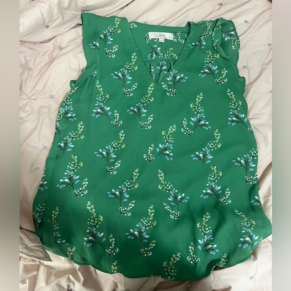 LOFT Green and Blue Floral Blouse